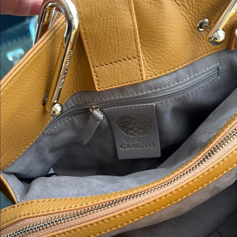 Vince Camuto Gold Tan Satchel with Crocodile Texture - Picture 7 of 13